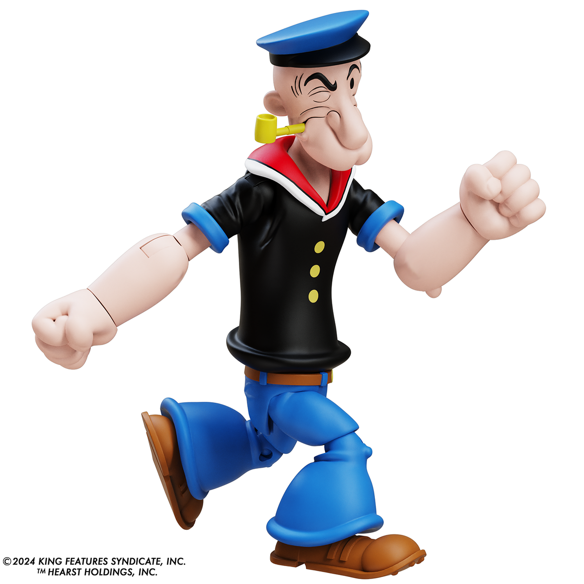 Boss Fight Studio Llc Popeye Classics figure in black shirt blue pants with yellow pipe and blue sailor hat in dynamic pose