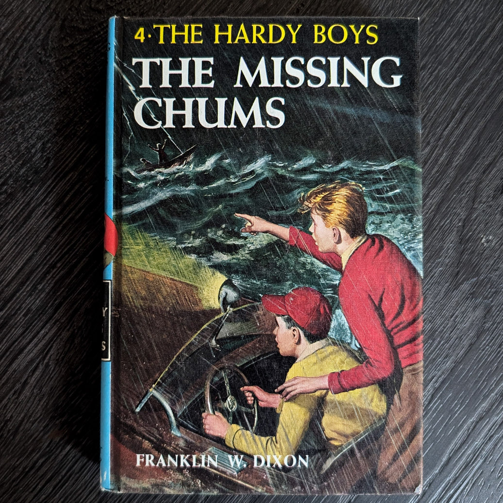 04 The Missing Chums (1962-YN):  Vintage Hardy Boys Book Blue-Back image 0