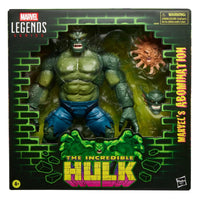 Hasbro Marvel Legends 6-inch Abomination figure with muscular green body, torn blue pants, and two additional heads in packaging
