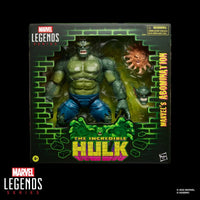 Hasbro Marvel Legends 6-inch Abomination figure with green muscular body, blue pants, and monstrous heads in window box packaging