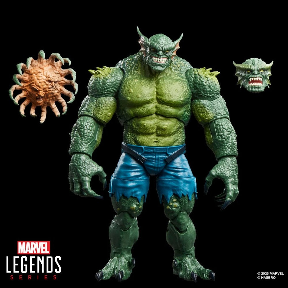 Hasbro Marvel Legends 6-inch Abomination figure with detailed green textured skin and two interchangeable heads on black background