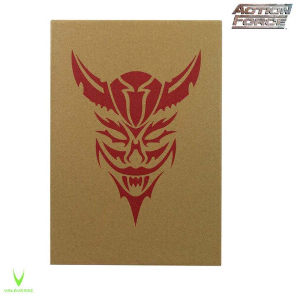 Brown card featuring a red stylized mask emblem with Action Force and Valaverse logos