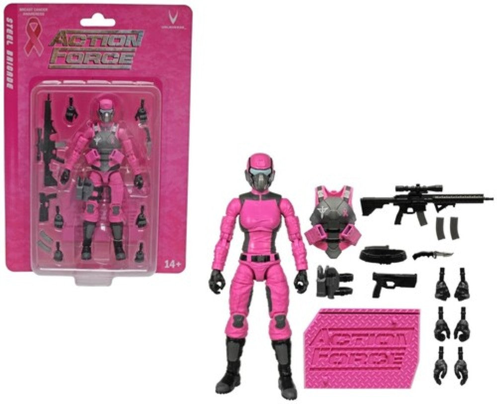 Pink Action Force figures with weapons, accessories, and pink packaging