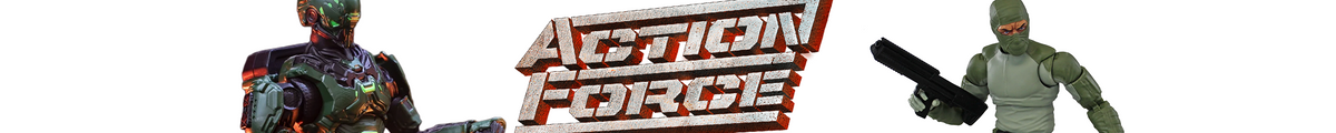 Action Force logo between two action figures, including an armored character and a green military figure