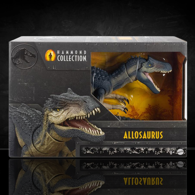 Mattel Hammond Collection Allosaurus dinosaur figure with articulated limbs and lifelike details in collector packaging