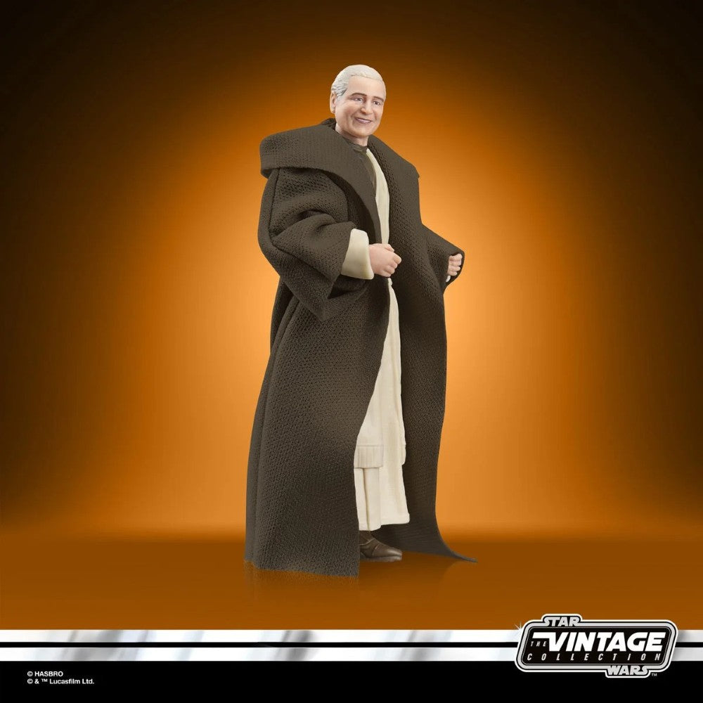 Star Wars Vintage Collection figure of an elderly man in a brown robe against an orange background