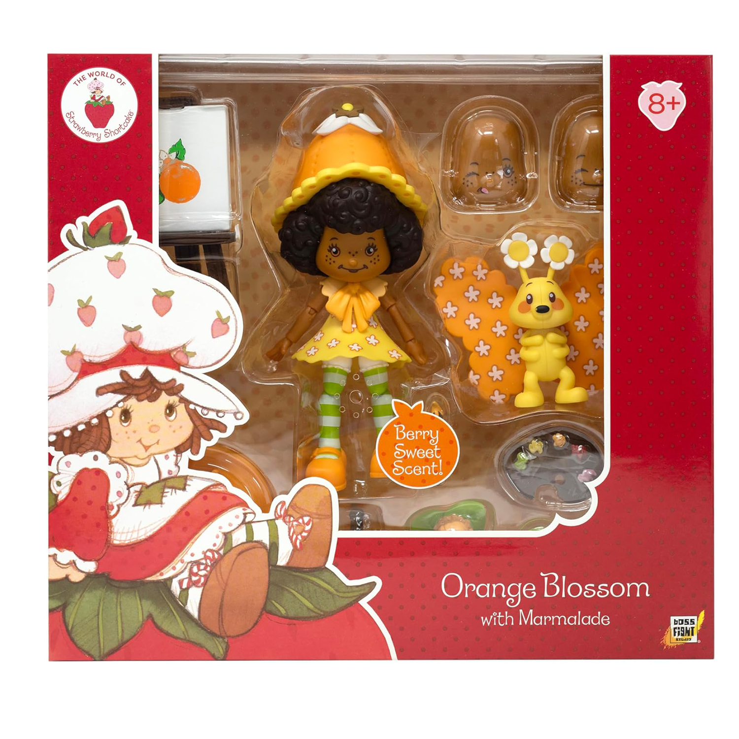 Boss Fight Studio Llc Orange Blossom 1:12 figure with curly hair, yellow hat, striped stockings, and Marmalade pet in display box