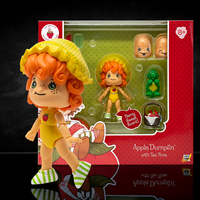 Boss Fight Studio Llc Apple Dumplin collectible figure with curly orange hair, yellow bonnet, green striped shoes, and tea time accessories