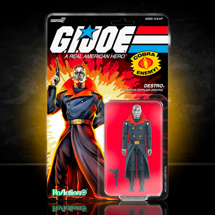 Hasbro G.I. Joe Arctic Destro action figure with pistol, 3.75-inch, 9 points of articulation, vintage O-ring design.