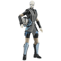 Hasbro Star Wars Black Series 6-inch Asajj Ventress figure holding detailed helmet in battle-ready pose