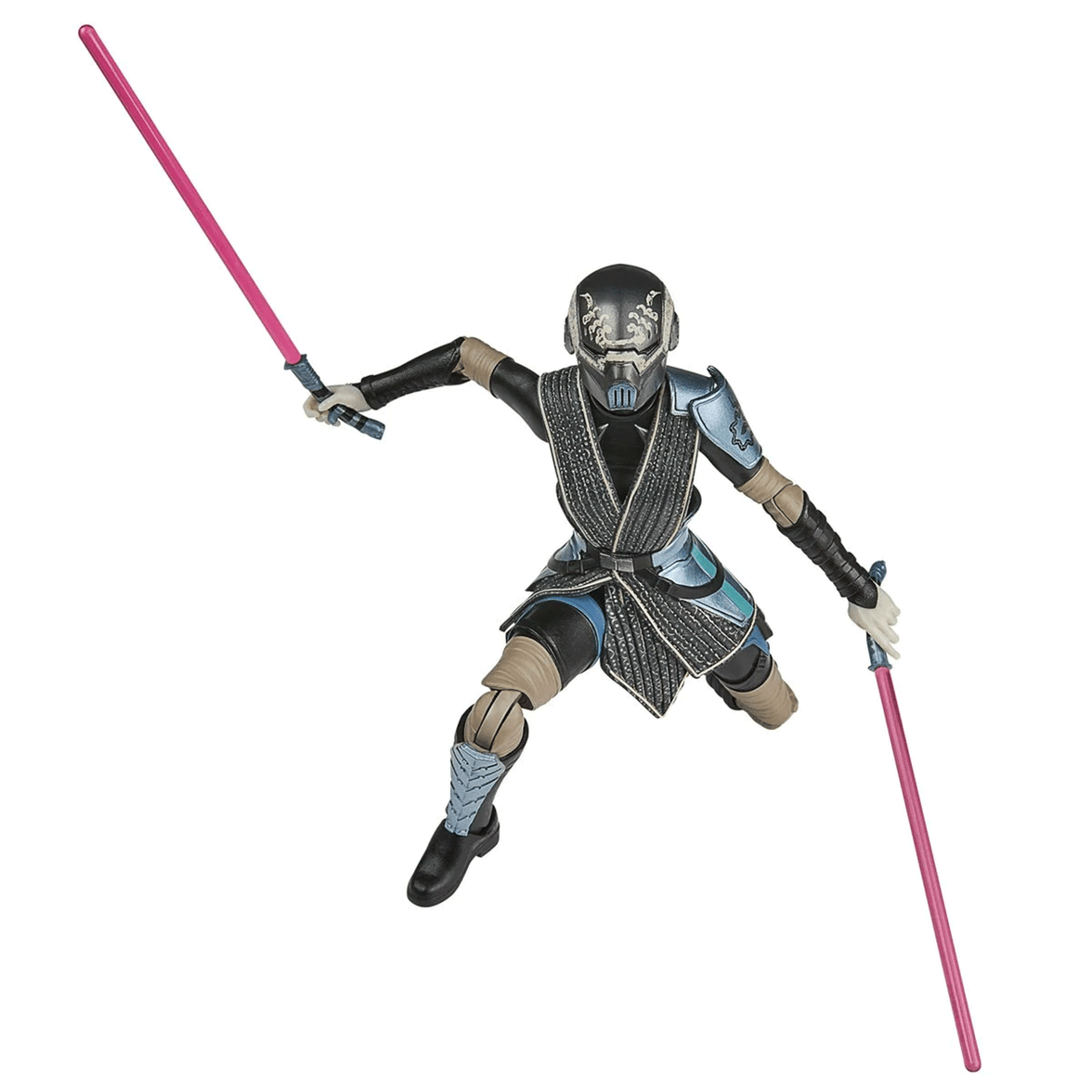 Hasbro Star Wars Black Series Asajj Ventress 6-inch figure in dynamic battle stance wielding two pink lightsabers