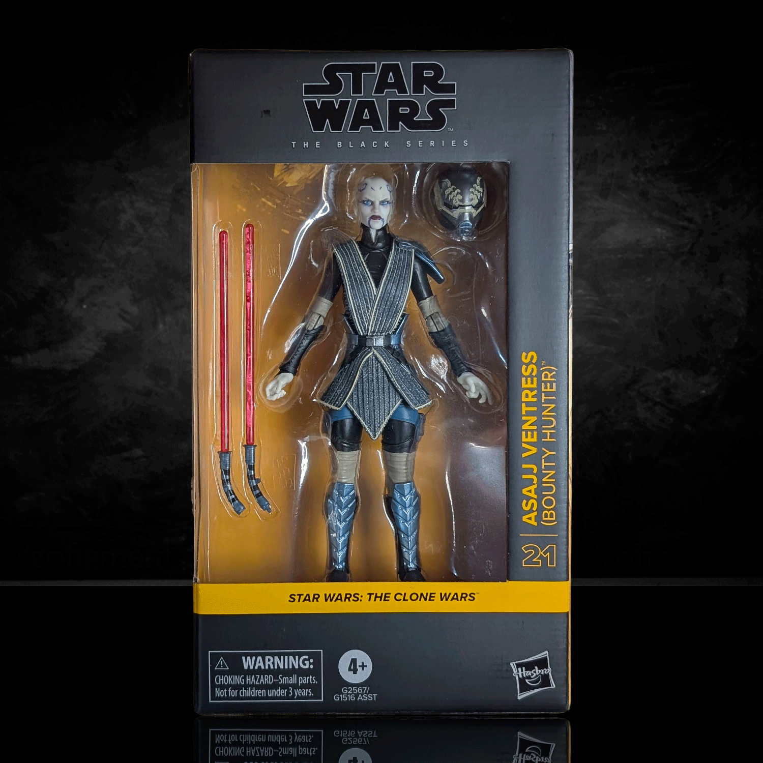 Hasbro Star Wars Black Series Asajj Ventress 6-inch action figure with double red lightsabers in original packaging