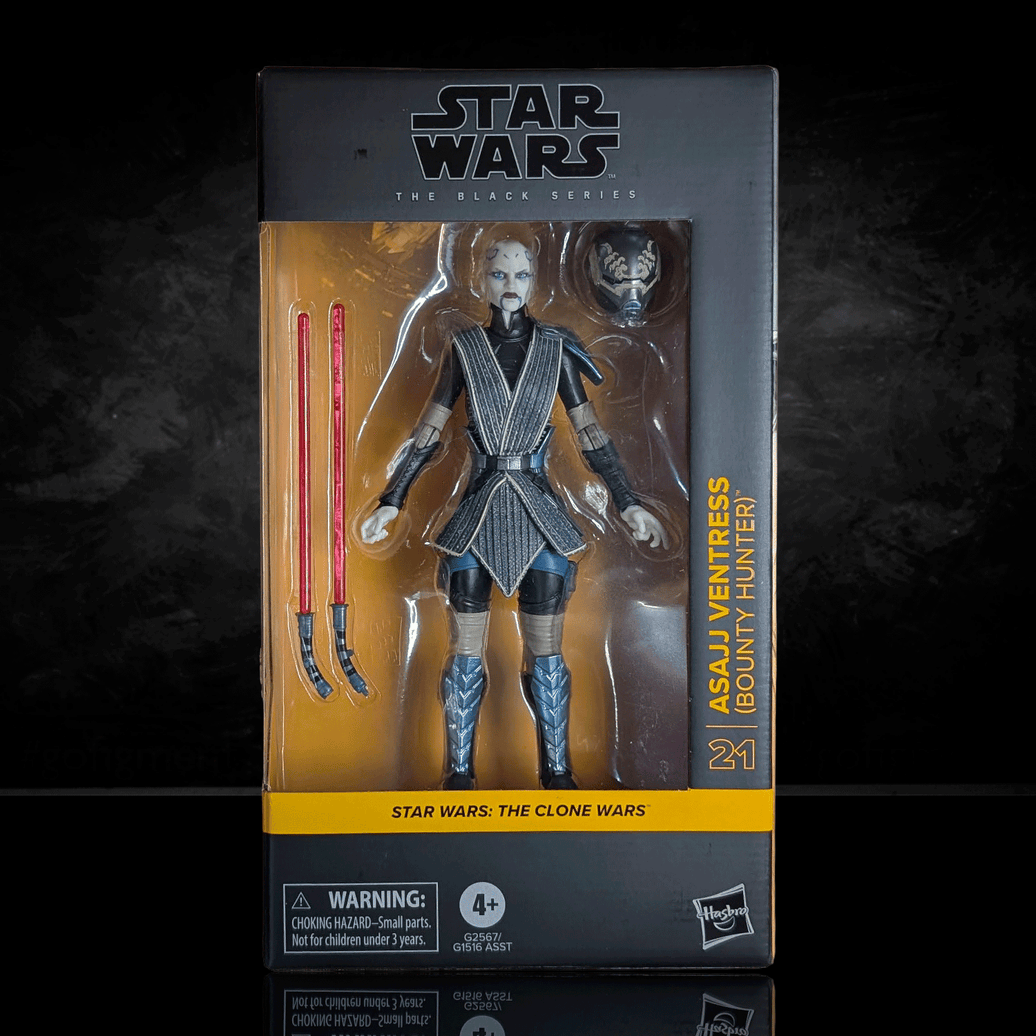 Hasbro Star Wars Black Series Asajj Ventress 6-inch action figure with double red lightsabers in original packaging