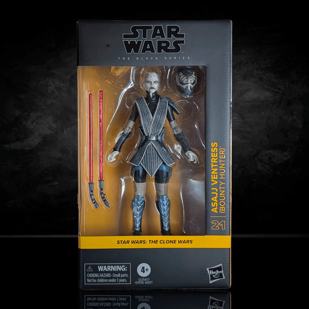 Hasbro Star Wars Black Series Asajj Ventress 6-inch action figure with double red lightsabers in original packaging
