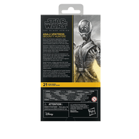 Back packaging of Hasbro Star Wars Black Series Asajj Ventress action figure with character bio and warnings