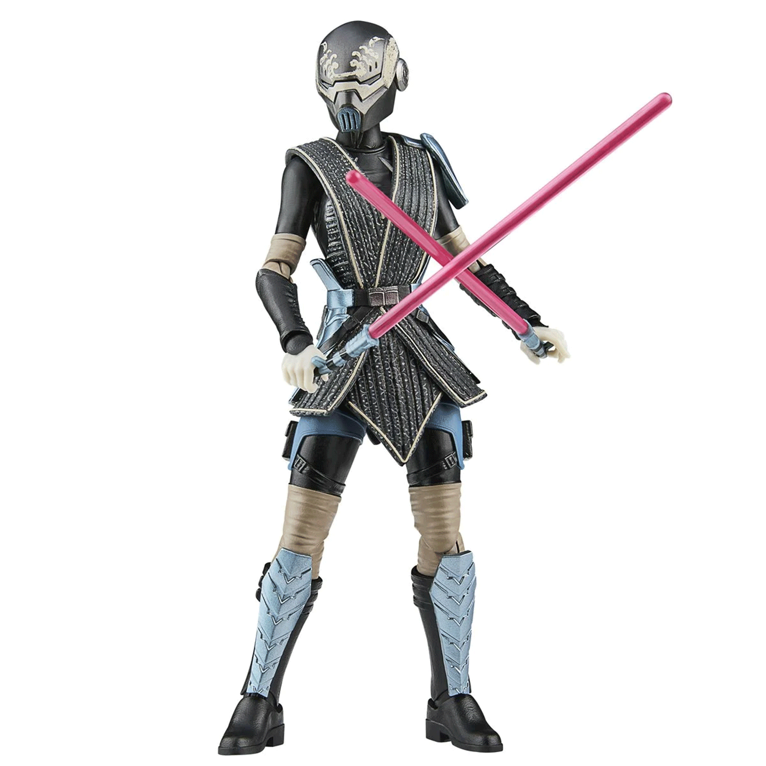 Hasbro Star Wars Black Series 6-inch figure of armored warrior with dual crossed pink energy swords posed standing