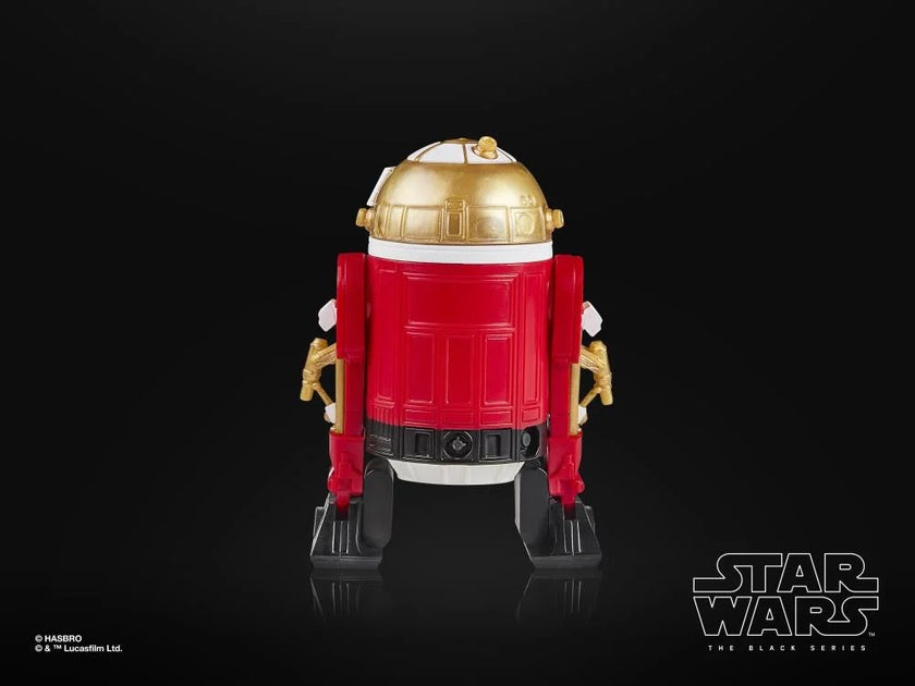 Hasbro Star Wars Black Series Astromech Droid Holiday Edition figure in red and gold colors on black background