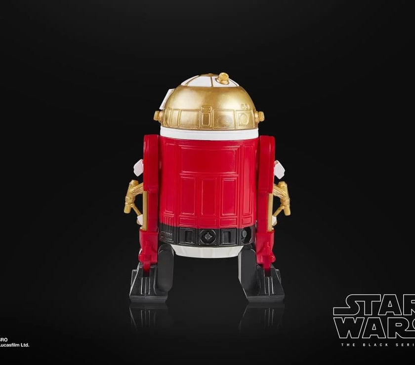 Hasbro Star Wars Black Series Astromech Droid Holiday Edition figure in red and gold colors on black background