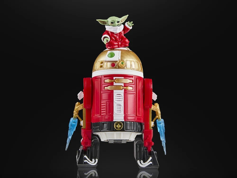 Hasbro Star Wars Black Series Astromech Droid Holiday Edition with festive red and gold design and small green figure on top