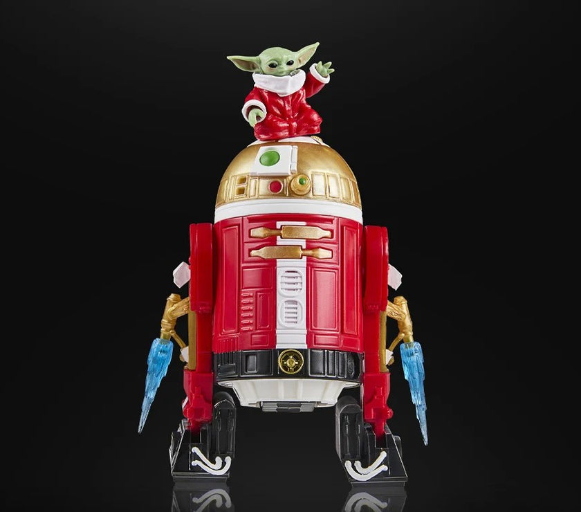 Hasbro Star Wars Black Series Astromech Droid Holiday Edition with festive red and gold design and small green figure on top