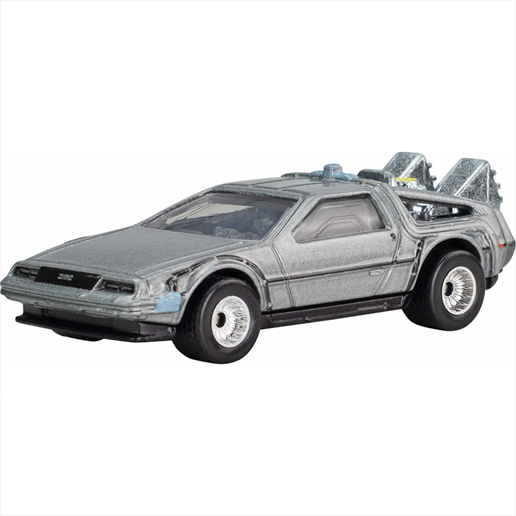 Detailed Hot Wheels 1:64 scale DeLorean Time Machine diecast car from Back to the Future by Mattel