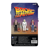 Super7 Back to the Future 1985 3-figure set with Marty McFly, Doc Brown, and skateboard accessory in blister pack