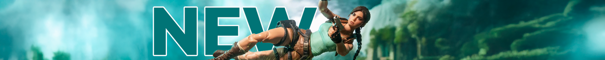 NEW text over a jungle scene with a female adventurer holding a weapon