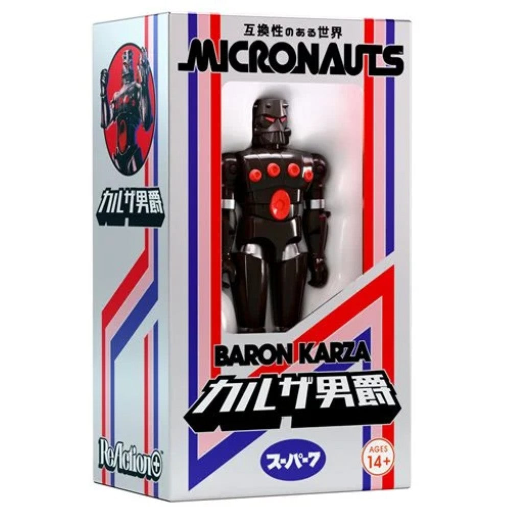 Boxed Micronauts Baron Karza action figure in black and red packaging