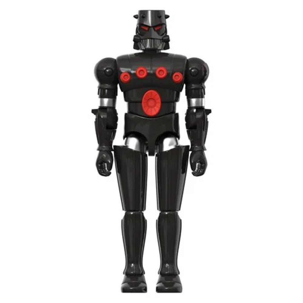 Black and red humanoid robot figure standing against a white background