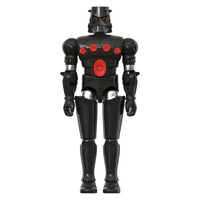 Black and red humanoid robot figure standing against a white background