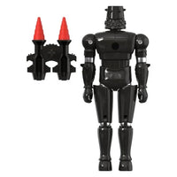 Black retro robot figure with two matching red tipped rocket accessories