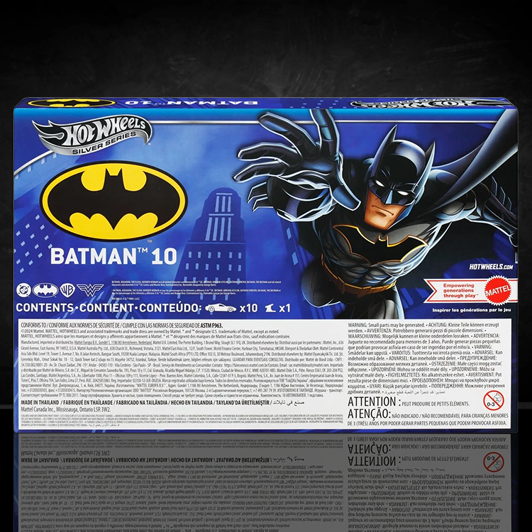 Mattel Hot Wheels Batman Silver Series 10-pack diecast cars featuring iconic Gotham City vehicles