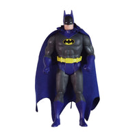 Batman action figure in a black suit with blue cape, yellow utility belt, and bat emblem