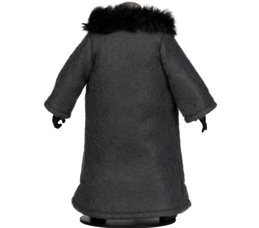 McFarlane Batman Returns Penguin Deluxe Theatrical Edition action figure wearing long black coat with fur collar back view