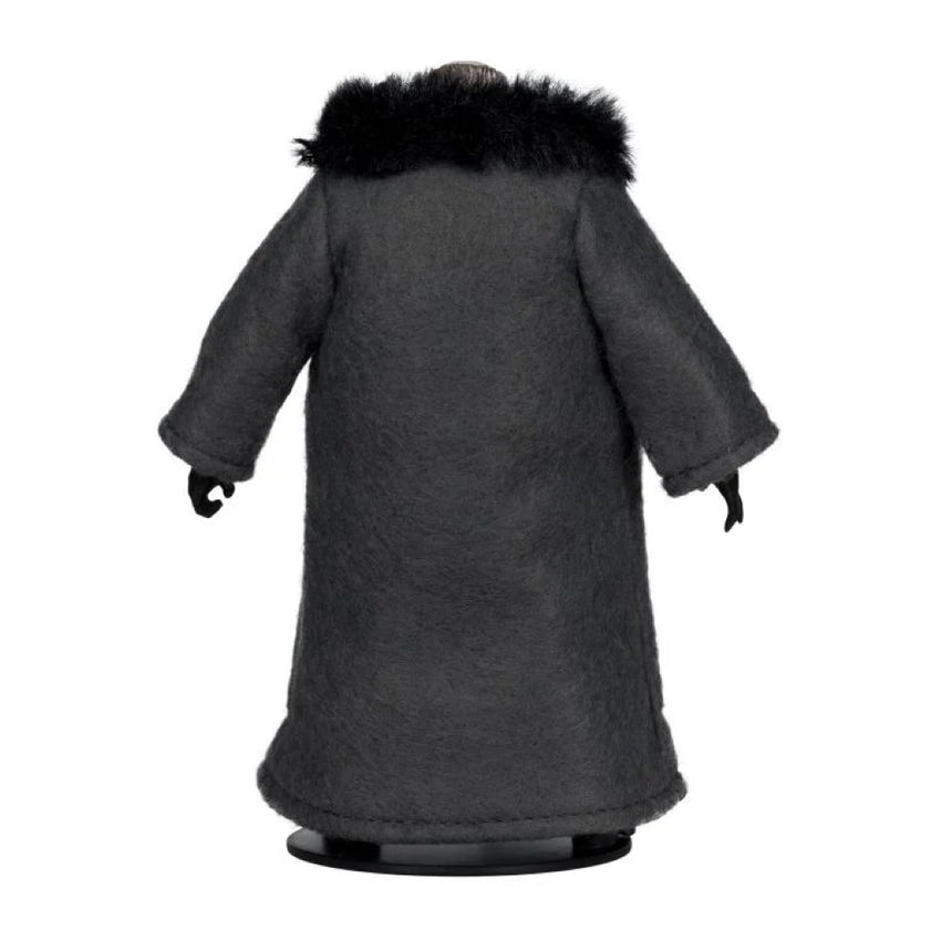 McFarlane Batman Returns Penguin Deluxe Theatrical Edition action figure wearing long black coat with fur collar back view