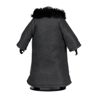 McFarlane Batman Returns Penguin Deluxe Theatrical Edition action figure wearing long black coat with fur collar back view