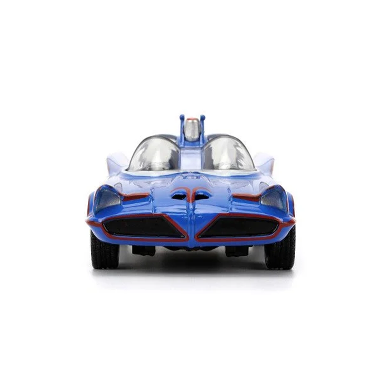 Front view of Batman Jada Toys 1966 Batmobile Animated Color Version 1:32 Scale Die-Cast Vehicle by Go Figment