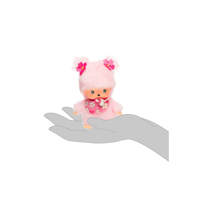 Sekiguchi Bebichhichi Sakura Cherry Blossom 4.75" plush held in hand showcasing its small, soft design