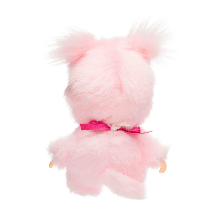 Sekiguchi Monchhichi Bebichhichi plush in soft pink cherry blossom design, 4.75 inches tall collectible toy.