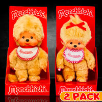 Sekiguchi Monchhichi Beige Fur 8" Monkey Plush BUNDLE - NWT Boy & Girl