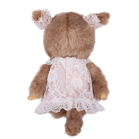 8" Monchhichi Beige Girl  - in White Lace Dress, Lace Ribbon Ponytail and Brown Eyes