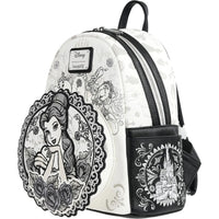 Loungefly Beauty and the Beast mini-backpack with sketch-style Belle and castle design, Entertainment Earth exclusive