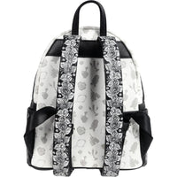 Loungefly Beauty and the Beast Belle Sketch Mini-Backpack with intricate rose patterned straps and subtle character icons