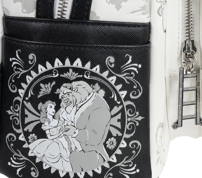 Loungefly Beauty and the Beast mini-backpack with Belle and Beast sketch on front pocket design