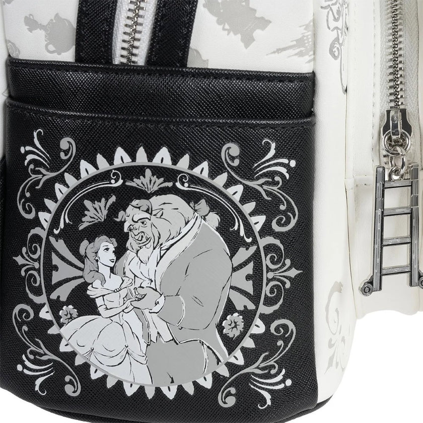 Loungefly Beauty and the Beast mini-backpack with Belle and Beast sketch on front pocket design