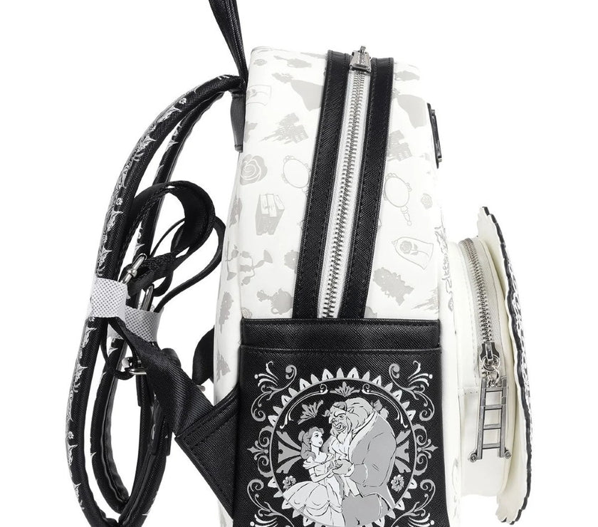Loungefly Beauty and the Beast Belle Sketch Mini-Backpack with detailed character artwork and adjustable straps