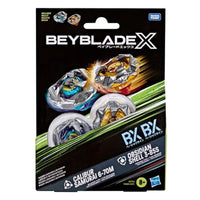 Beyblade X Calibur Samurai 6-70M BX & Obsidian Shell 3-85S BX Dual Pack Set Hasbro Beyblade Spinning Tops packaging