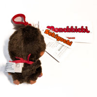 Sekiguchi Monchhichi Classic Big Head Girl plush 4-inch mascot clip with tags and red clip attached