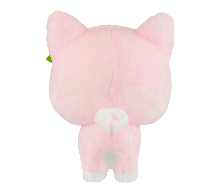 Back view of Birduyen Speckle the Pink Deer plush showing soft pink fur and curled tail.