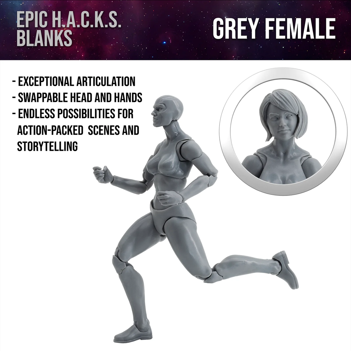 EPIC H.A.C.K.S. Blank Female SHADY GREY 6" Scale Premium Action Figure